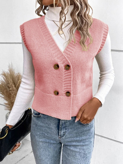Elarova | Stilvolle Herbst Klassische Knopfverschluss VHals Pullover Weste Für Frauen
