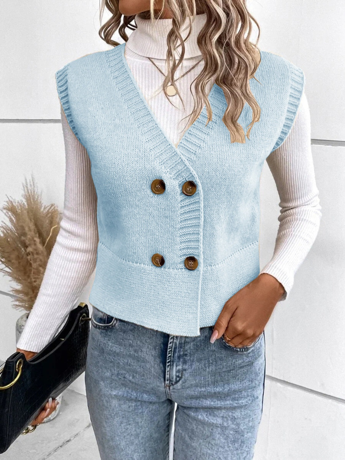 Elarova | Stilvolle Herbst Klassische Knopfverschluss VHals Pullover Weste Für Frauen