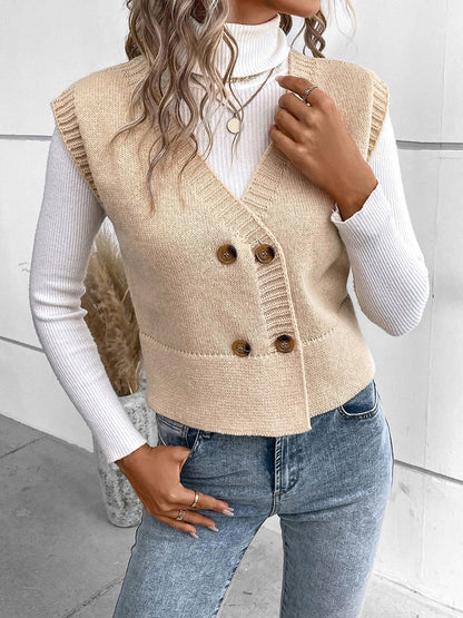 Elarova | Stilvolle Herbst Klassische Knopfverschluss VHals Pullover Weste Für Frauen