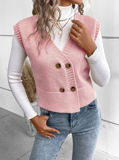 Elarova | Stilvolle Herbst Klassische Knopfverschluss VHals Pullover Weste Für Frauen