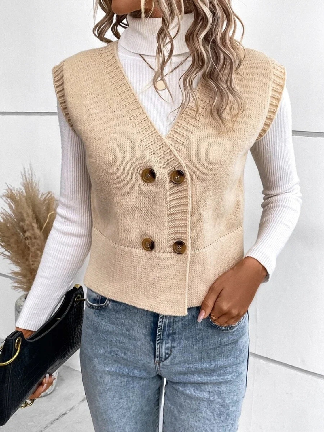 Elarova | Stilvolle Herbst Klassische Knopfverschluss VHals Pullover Weste Für Frauen