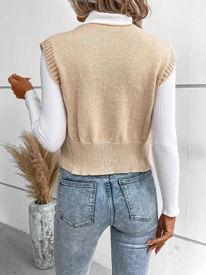 Damen Klassische V-Hals Pulloverweste Knopfverschluss Beige - Norvielle