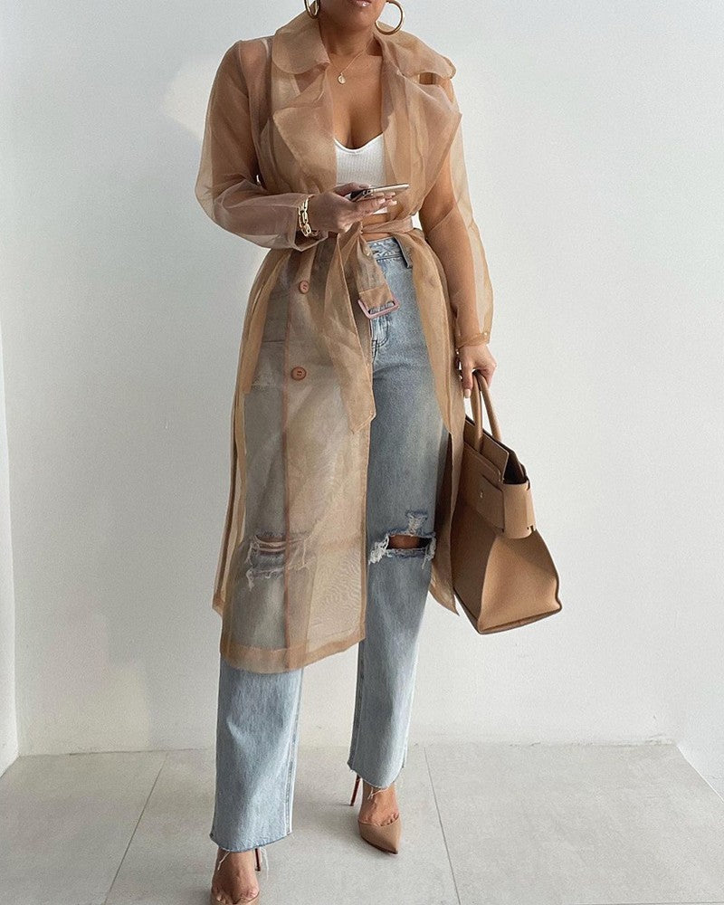 Elarova | Stilvoller Transparenter Langarmmantel
