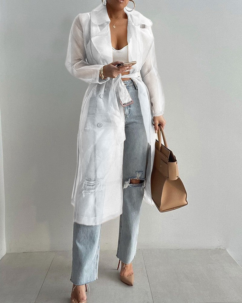 Norvielle Damen Langarmmantel Transparent - Norvielle