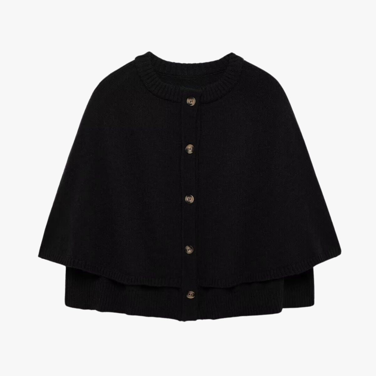 Elarova | Strick Cape Mit Knöpfen Und Gestuftem Saum