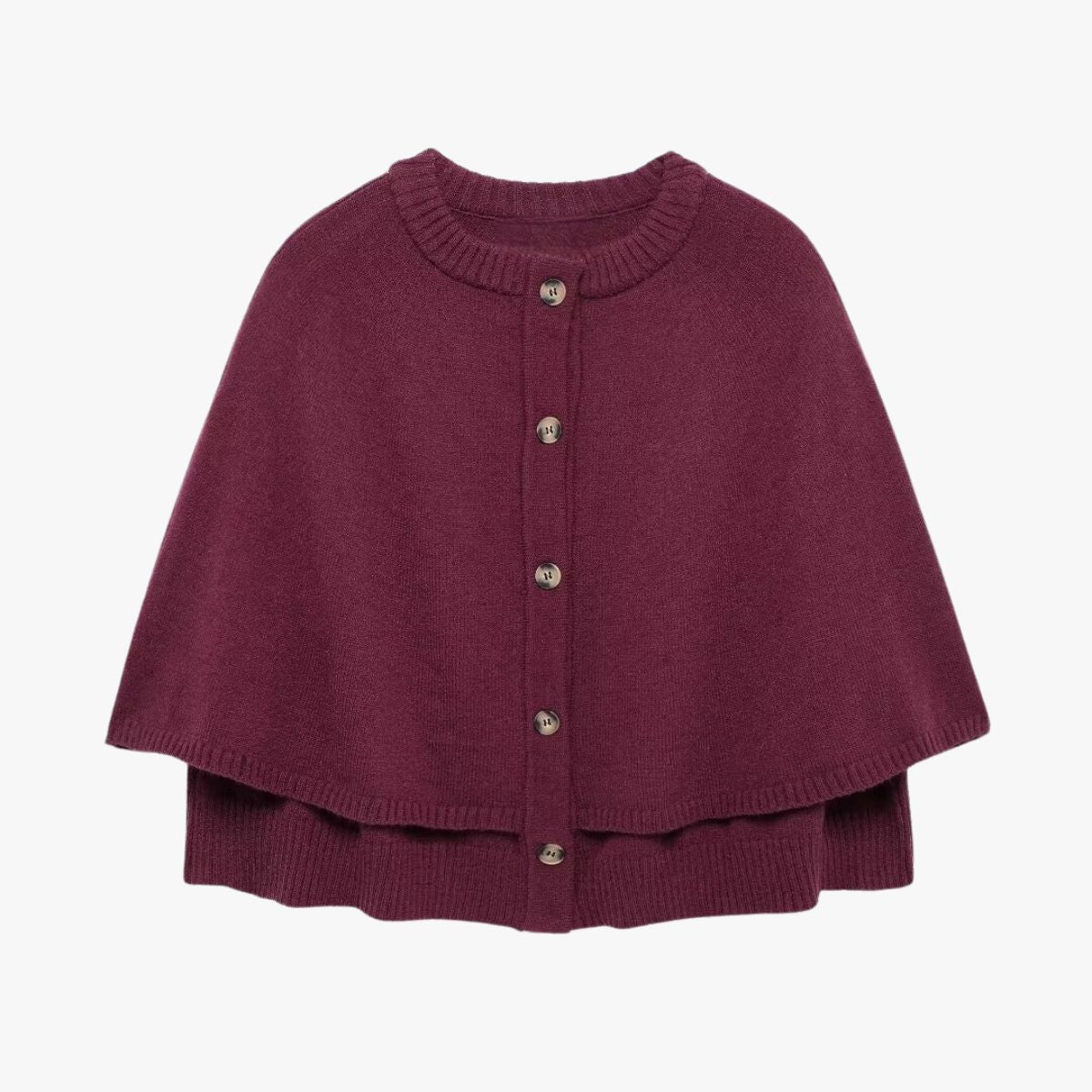 Elarova | Strick Cape Mit Knöpfen Und Gestuftem Saum