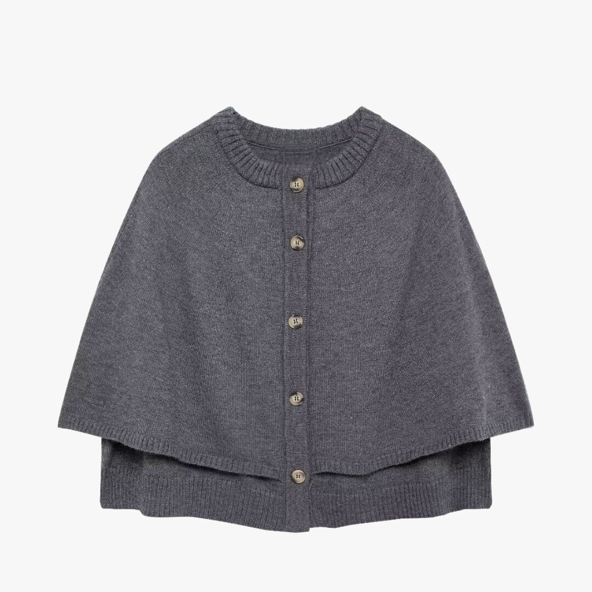 Elarova | Strick Cape Mit Knöpfen Und Gestuftem Saum