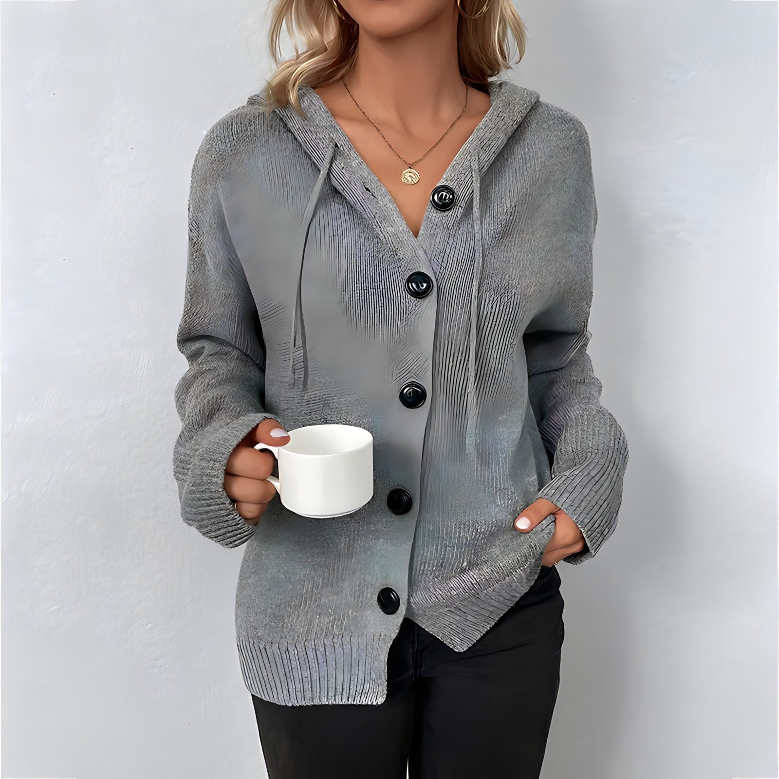 Elarova | Strickjacke | Elegante bequeme Strickjacke mit Kapuze