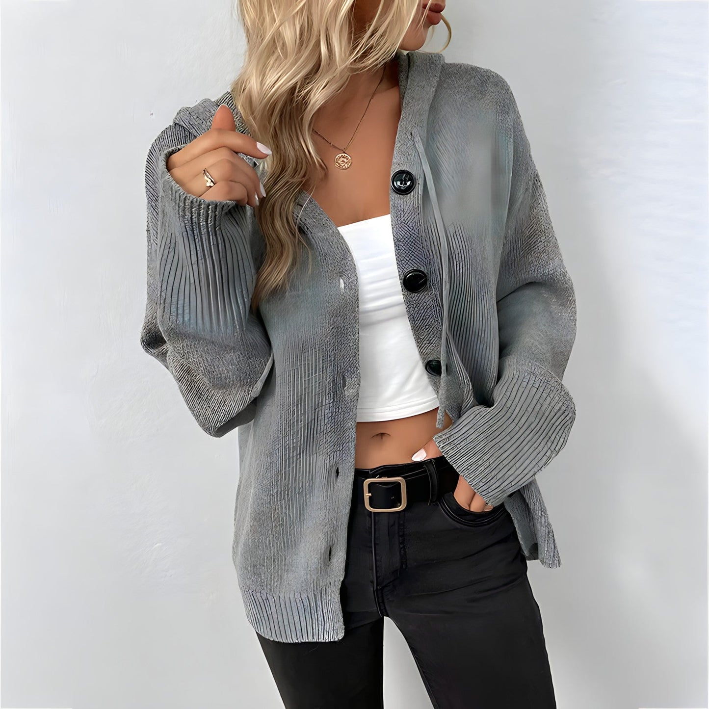 Elarova | Strickjacke | Elegante bequeme Strickjacke mit Kapuze