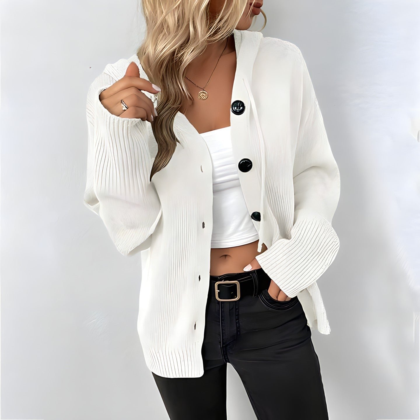 Elarova | Strickjacke | Elegante bequeme Strickjacke mit Kapuze