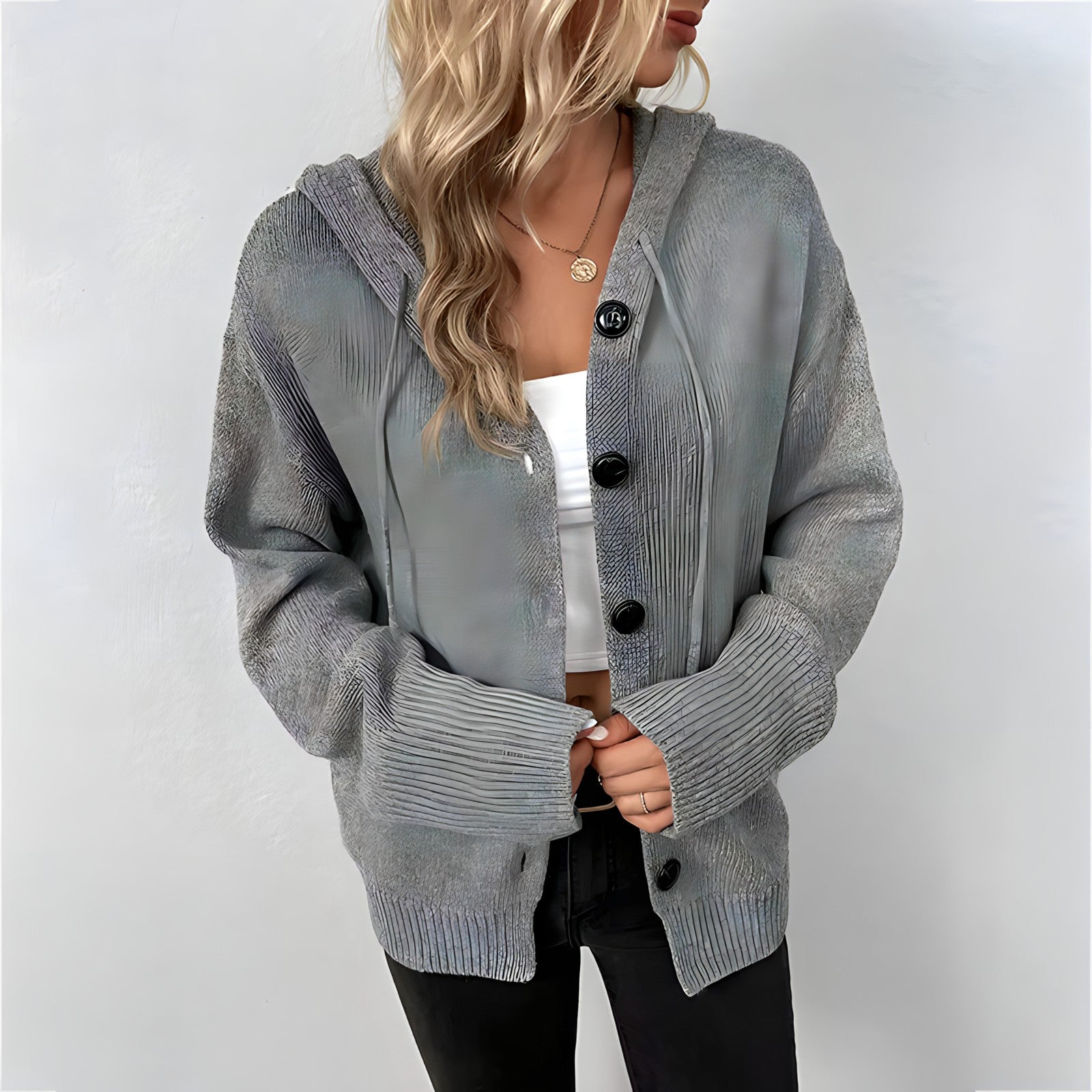 Elegante Damen Strickjacke Mit Kapuze - Norvielle