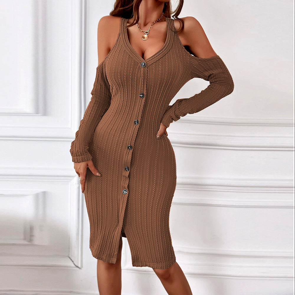Norvielle Damen Strickkleid Figurbetont Mini Schwarz - Norvielle