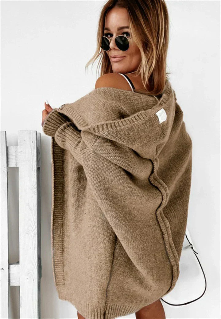 Elarova | Superweiche Gestrickte Strickjacke Mit Taschen Und Kapuze Für Damen