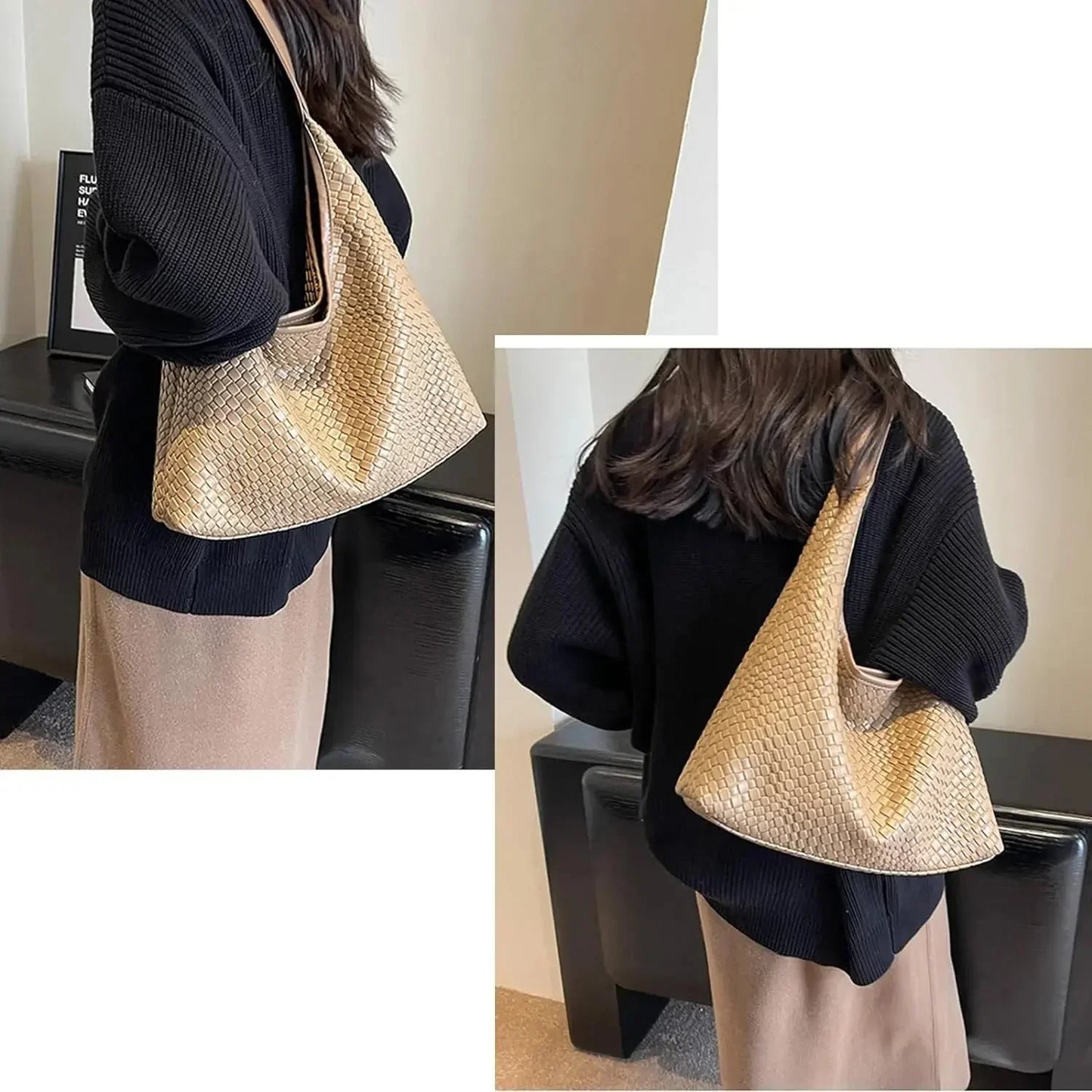 Elarova | Tasche Vegan Leder Alltag Gewebte Tasche Schultertasche