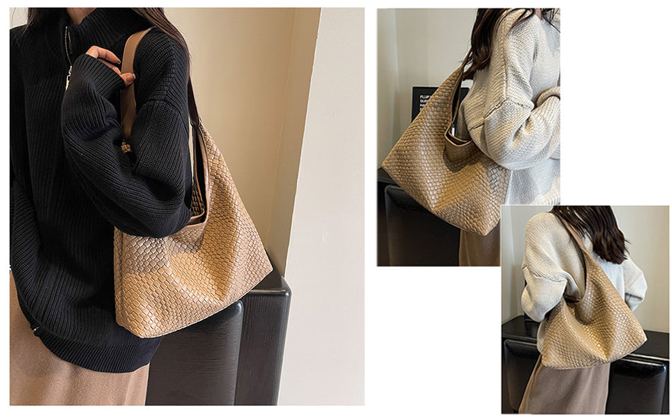 Elarova | Tasche Vegan Leder Alltag Gewebte Tasche Schultertasche