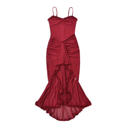 Elarova Trägerkleid: Asymmetrisches Netzkleid mit Schlitz
