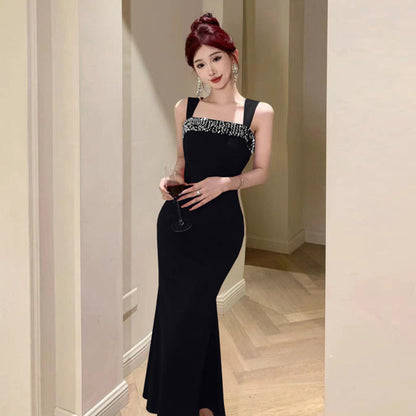 Elarova Trägerkleid mit Patchwork-Pailletten und quadratischem Ausschnitt