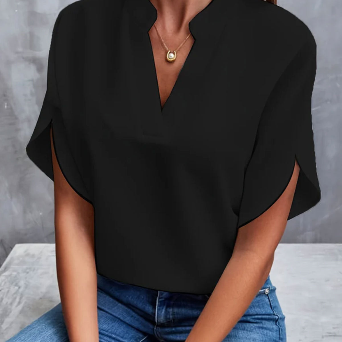 Elarova | V-Ausschnitt Damen Kurzarm-Shirt