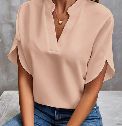 Elarova | V-Ausschnitt Damen Kurzarm-Shirt