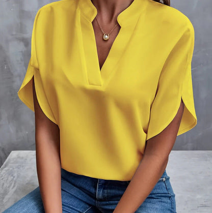 Elarova | V-Ausschnitt Damen Kurzarm-Shirt