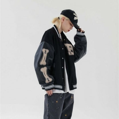 Norvielle Herren Bomberjacke Streetwear Bestickte Patches Schwarz - Norvielle