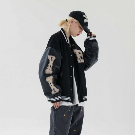 Norvielle Herren Bomberjacke Streetwear Bestickte Patches Schwarz - Norvielle