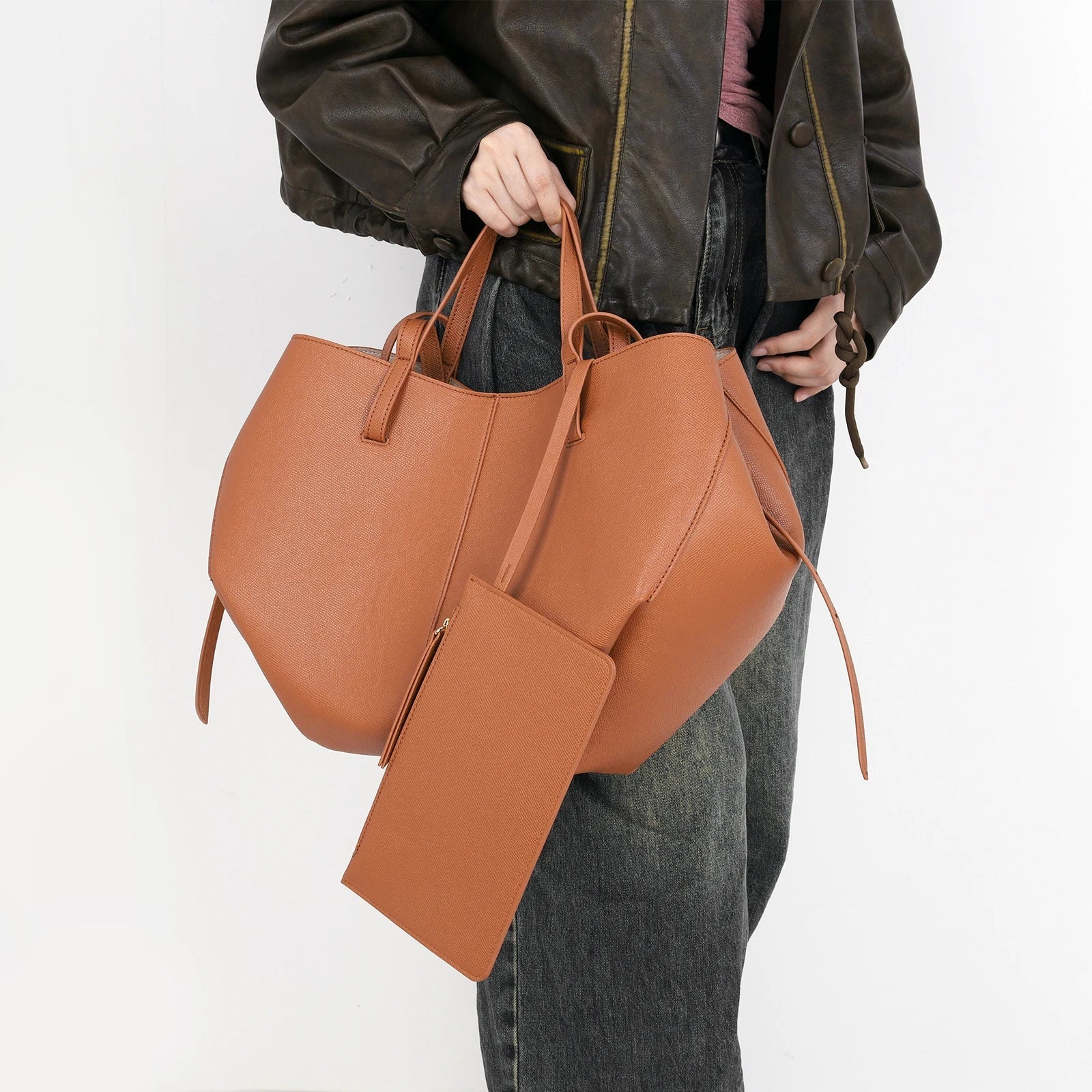 Elarova | Vintage Kunstleder Schultertasche Große Tragetasche