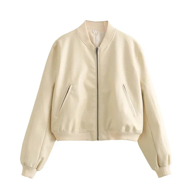 Elarova | Vintage PU-Leder Bomberjacke für Damen mit Stehkragen und Frontreißverschluss