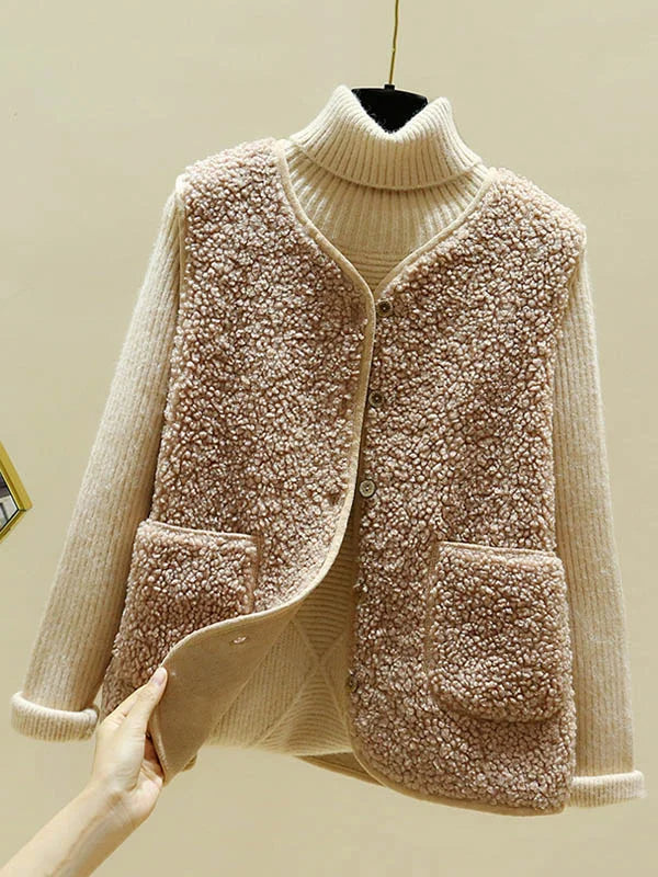 Elarova | Warmer Ärmelloser Lammwolle Cardigan Für Frauen