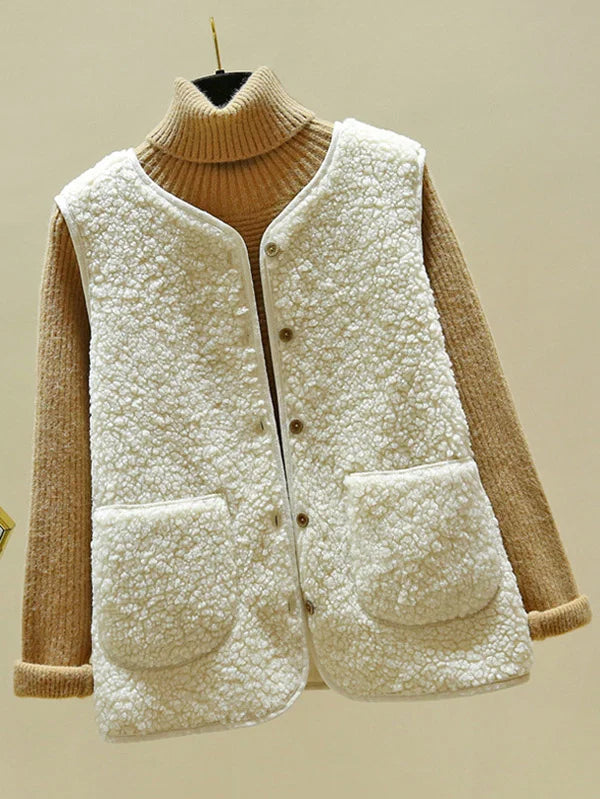 Norvielle Damen Ärmelloser Lammwoll-Cardigan Warm - Norvielle