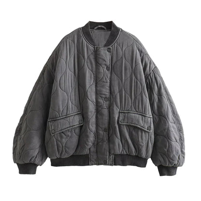 Norvielle Damen Wattierte Bomberjacke Steppdesign Rippbündchen - Norvielle