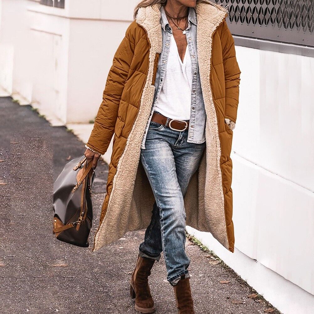 Norvielle Damen Pufferjacke Lang Wendbar Mit Kapuze - Norvielle