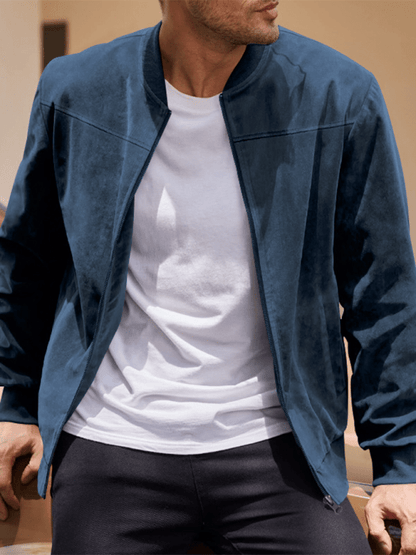 Elarova | Wildleder Retro Reißverschluss Herrenjacke Bomberjacke
