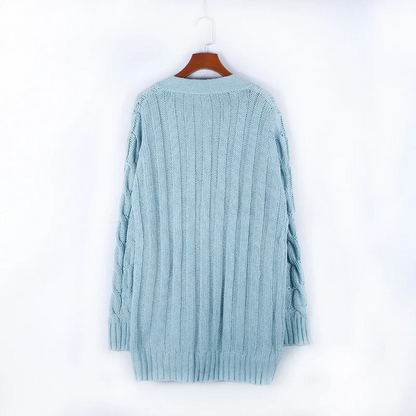 Elarova | Wollstrickjacke Damen Mit Zopfmuster Und Holzknöpfen, Lockere