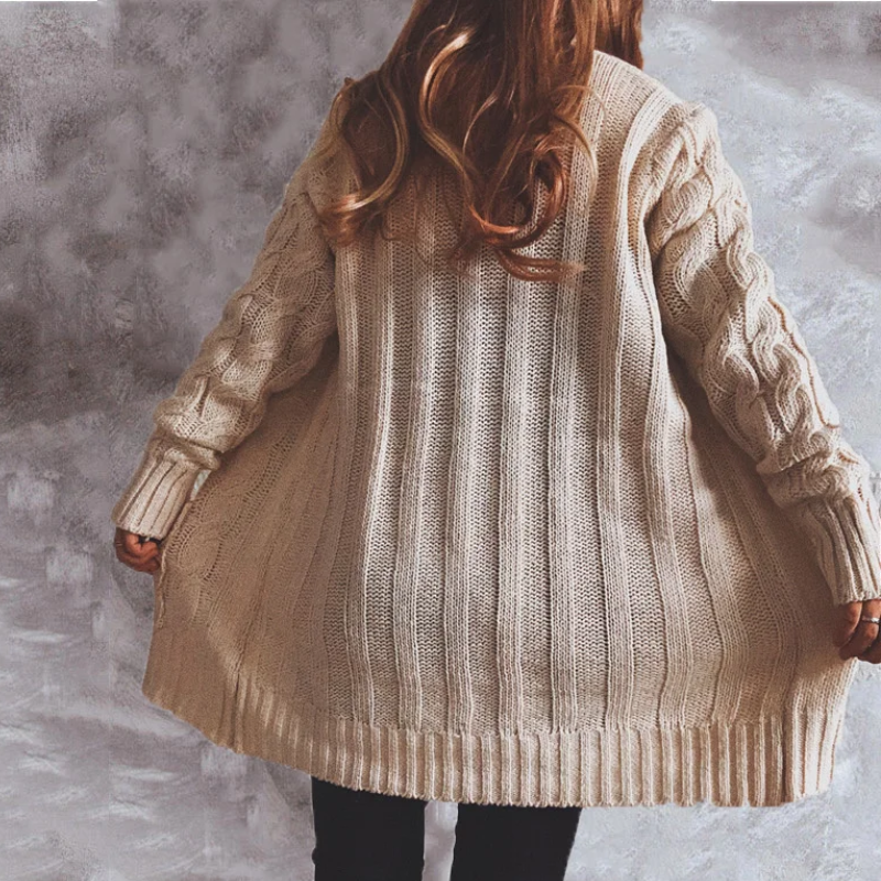 Elarova | Wollstrickjacke Damen Mit Zopfmuster Und Holzknöpfen, Lockere