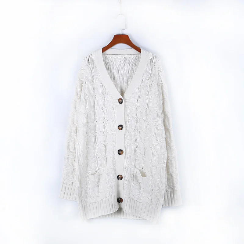 Elarova | Wollstrickjacke Damen Mit Zopfmuster Und Holzknöpfen, Lockere