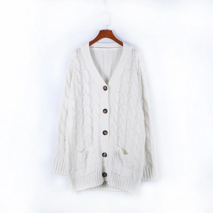 Elarova | Wollstrickjacke Damen Mit Zopfmuster Und Holzknöpfen, Lockere