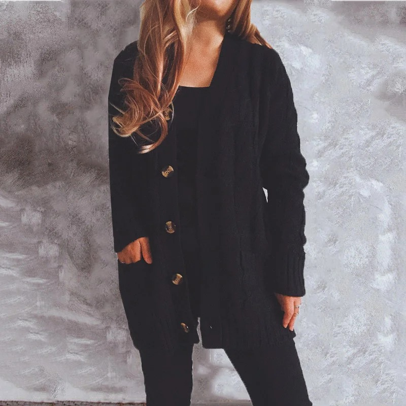 Elarova | Wollstrickjacke Damen Mit Zopfmuster Und Holzknöpfen, Lockere