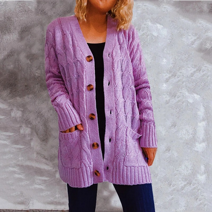 Elarova | Wollstrickjacke Damen Mit Zopfmuster Und Holzknöpfen, Lockere