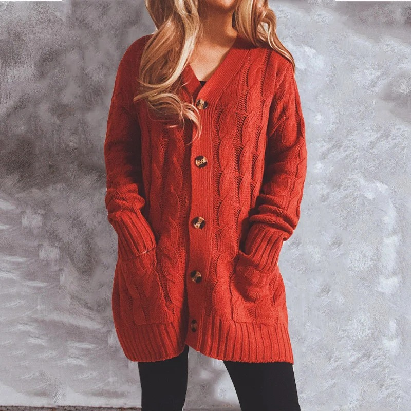 Elarova | Wollstrickjacke Damen Mit Zopfmuster Und Holzknöpfen, Lockere