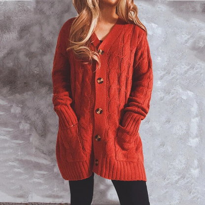 Elarova | Wollstrickjacke Damen Mit Zopfmuster Und Holzknöpfen, Lockere