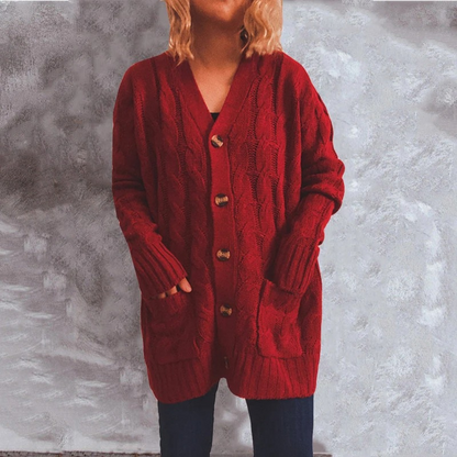 Elarova | Wollstrickjacke Damen Mit Zopfmuster Und Holzknöpfen, Lockere
