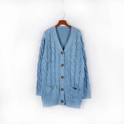 Elarova | Wollstrickjacke Damen Mit Zopfmuster Und Holzknöpfen, Lockere