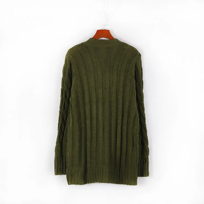 Elarova | Wollstrickjacke Damen Mit Zopfmuster Und Holzknöpfen, Lockere