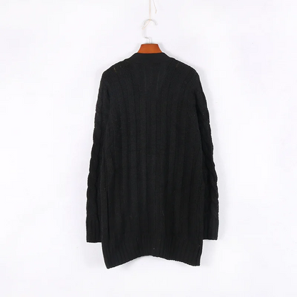 Elarova | Wollstrickjacke Damen Mit Zopfmuster Und Holzknöpfen, Lockere