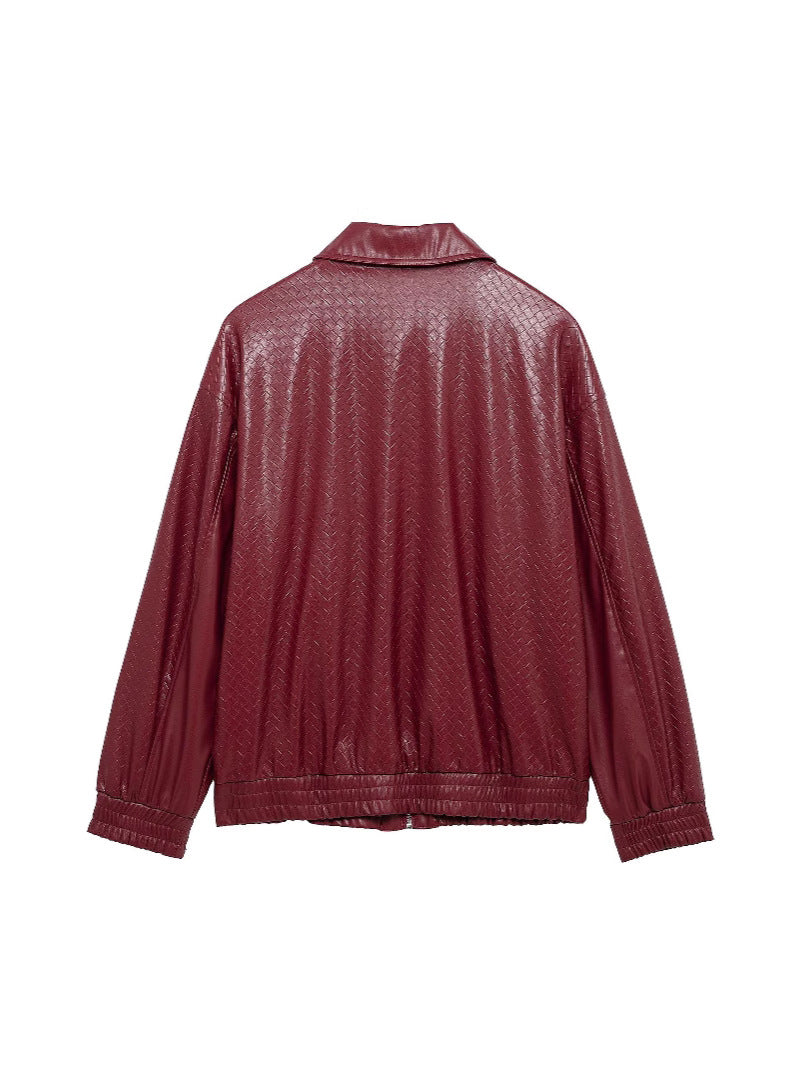 Elarova | Woven Faux Leder Bomberjacke