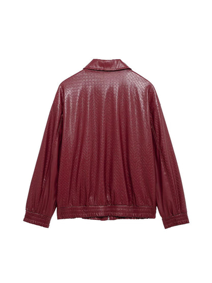 Elarova | Woven Faux Leder Bomberjacke