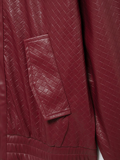Elarova | Woven Faux Leder Bomberjacke