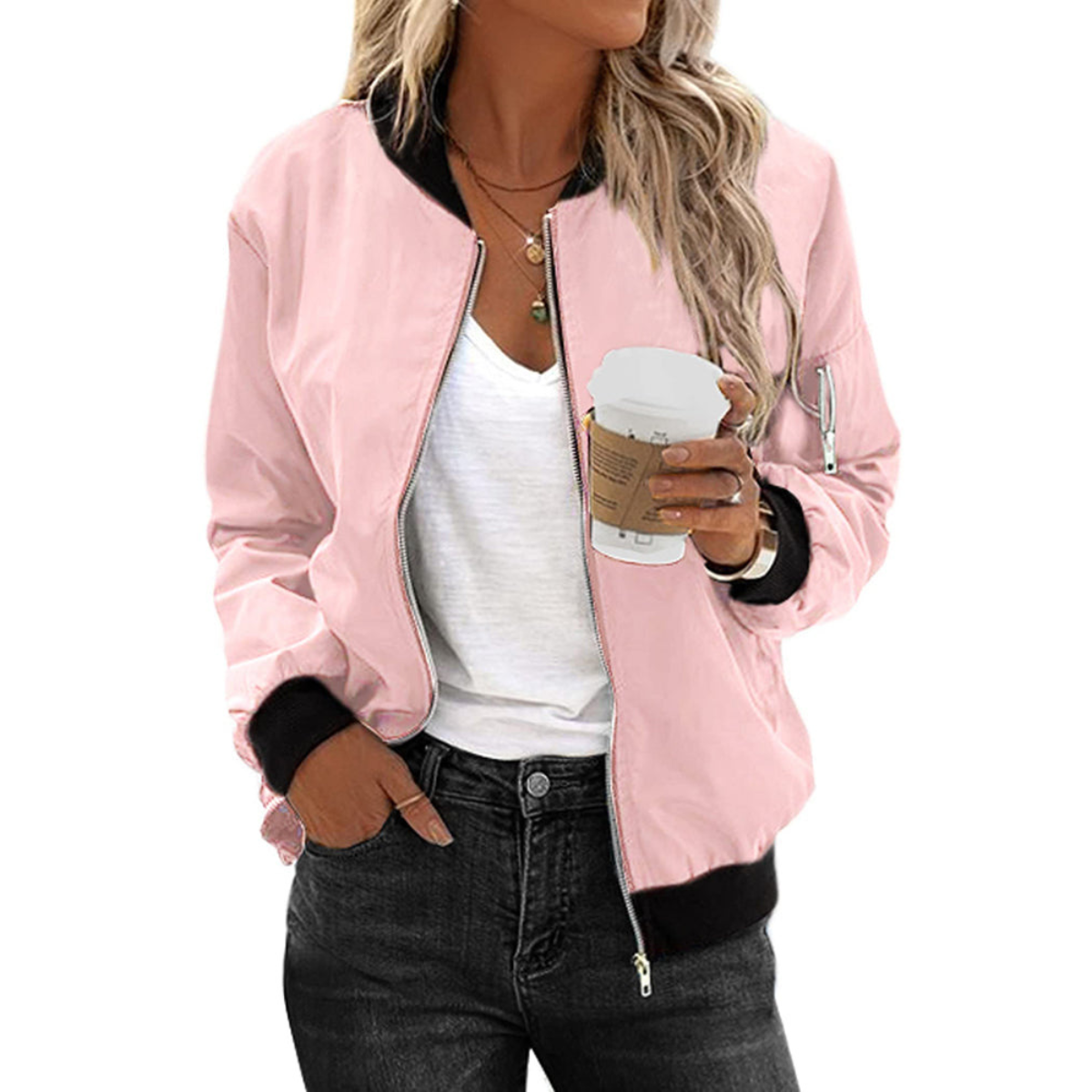 Norvielle Damen Zip Bomberjacke Lässig - Norvielle