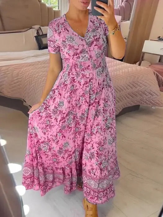 Elarova bedrucktes Strandkleid mit V-Ausschnitt